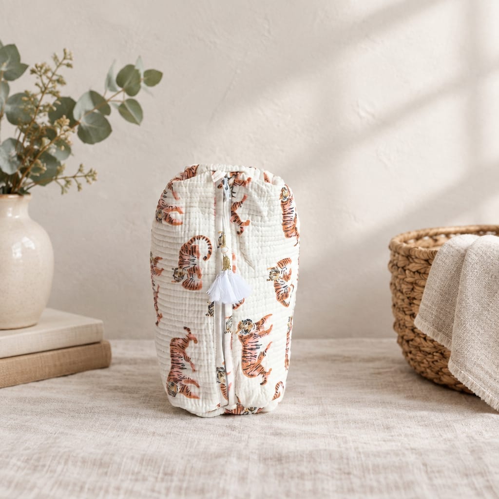 Pouch bag( White tiger print)