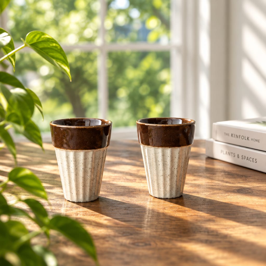 Set of 2 Small Glasses – White and Brown Colour Combination