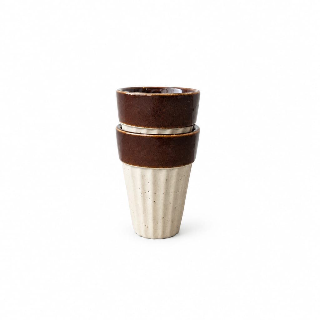 Set of 2 Small Glasses – White and Brown Colour Combination