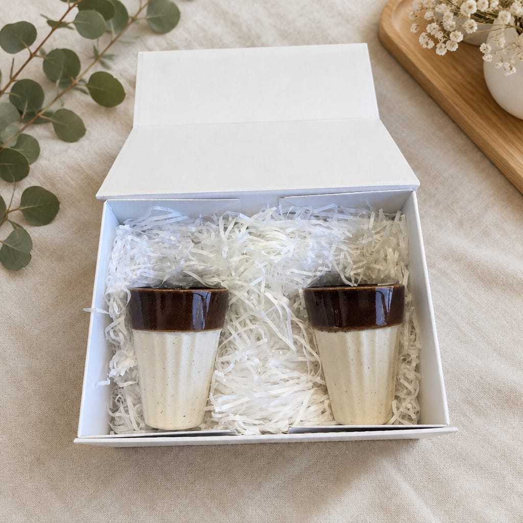 Set of 2 Small Glasses – White and Brown Colour Combination