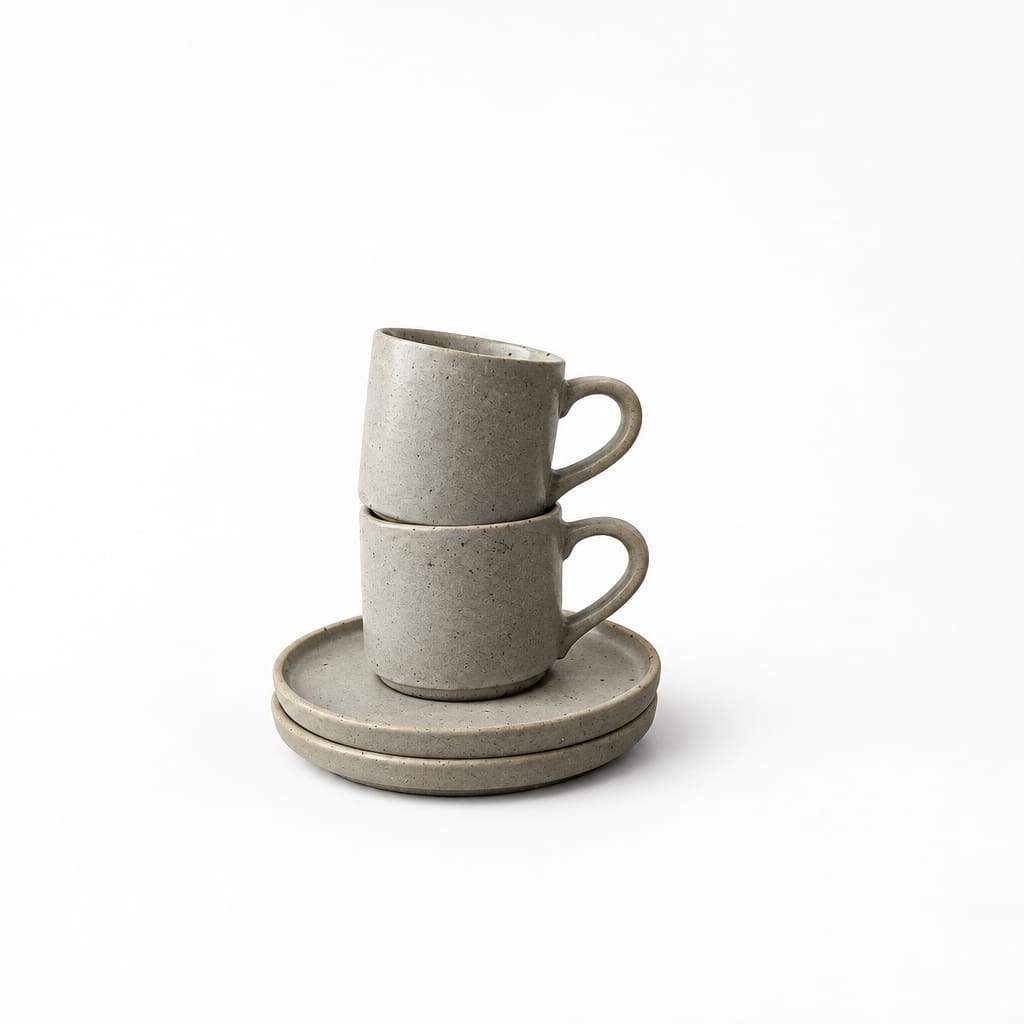 Grey Coffee Cup and Saucer Set – Set of 2