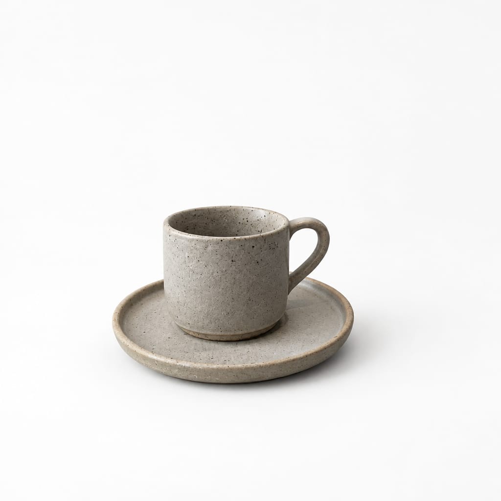 Grey Coffee Cup and Saucer Set – Set of 2